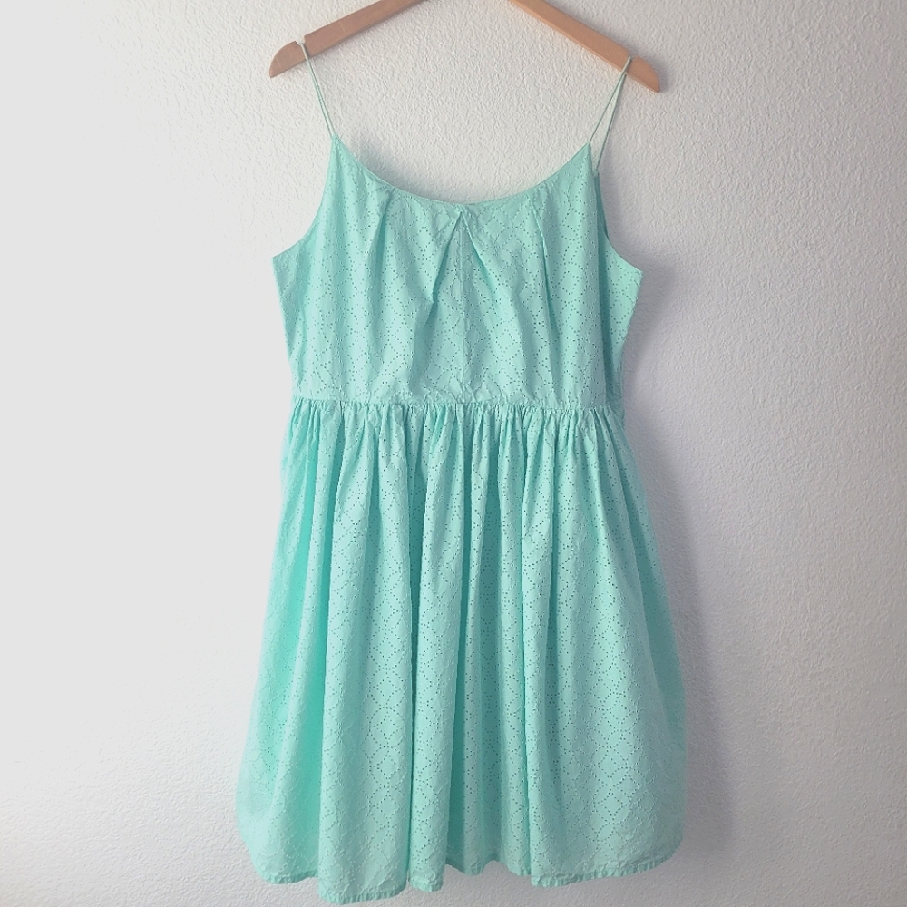 J. Crew Women's Mint Green Eyelet Fit & Flare Sleeveless Dress Size 14 | Spring - Picture 1 of 8